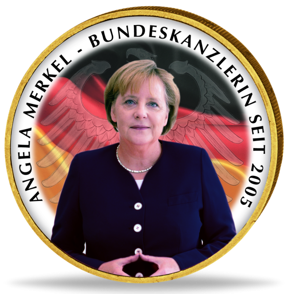 2 Euro Angela Merkel mit Farbapplikation