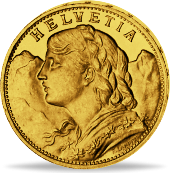 20 Schweizer Franken Vreneli - Vorderseite historische Goldmünze