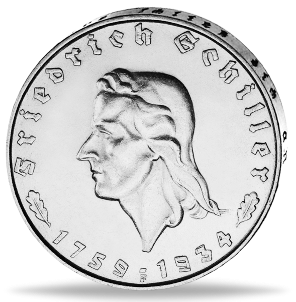 Drittes Reich 2 Reichsmark „Schiller“ 1934 - Silber - Münze Vorderseite