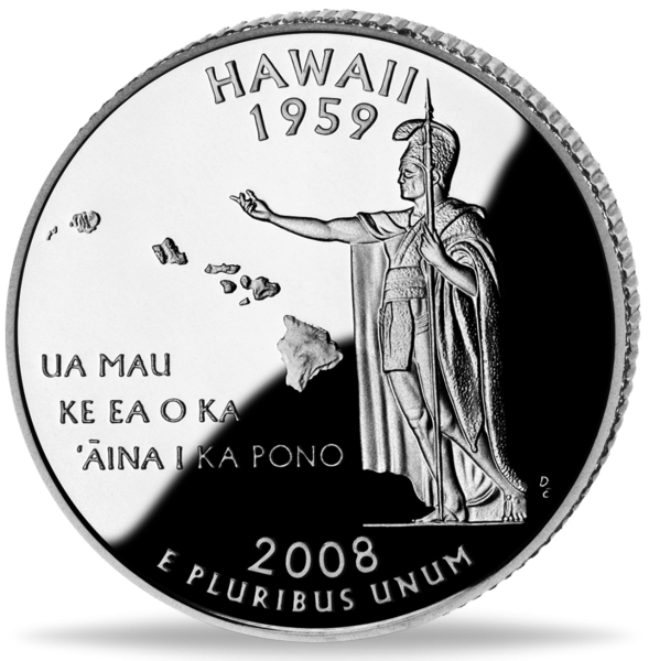 USA, 1/4 $ Hawaii, State Quarter-Serie, 2008, bfr - Münze Vorderseite