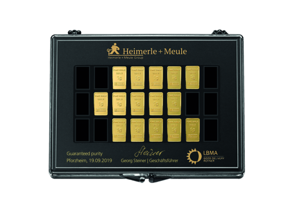 15x1 Gramm Goldtafel Heimerle und Meule - Vorderseite