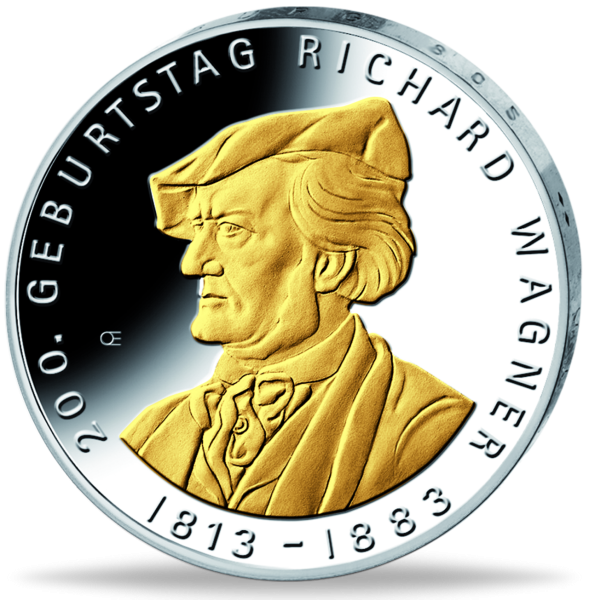 10 Euro Richard Wagner Teilvergoldet - Vorderseite Münze