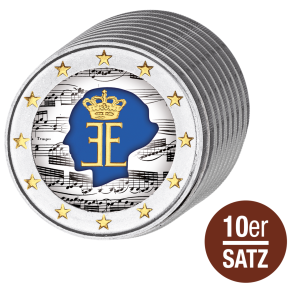 10 x 2 Euro Gedenkmünzen aus Europa & Farb-/Goldapplikation – Satzbild