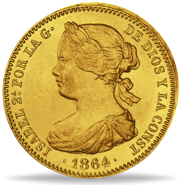 100 Reales „Königin Isabella II.“ 1864-64 - Münze Vorderseite