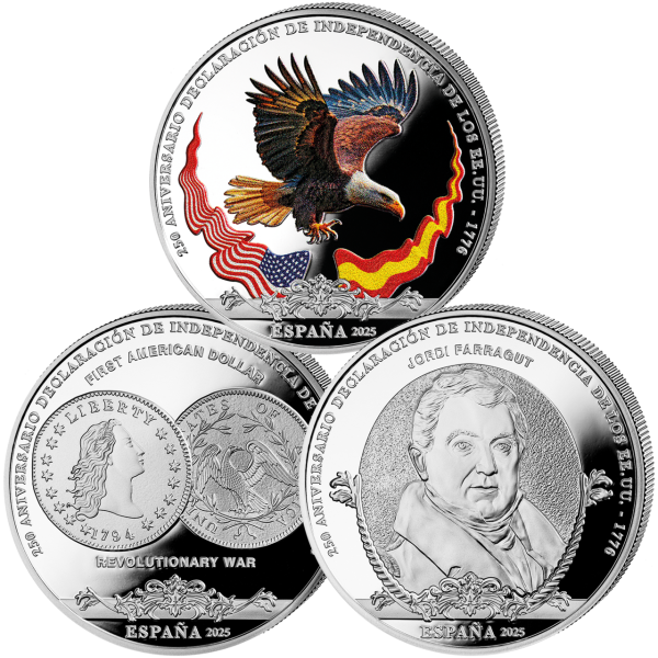 Spanien, 3x 10 Euro 250 Jahre USA-Unabhängigkeitskrieg, 2025, Silber, PP,