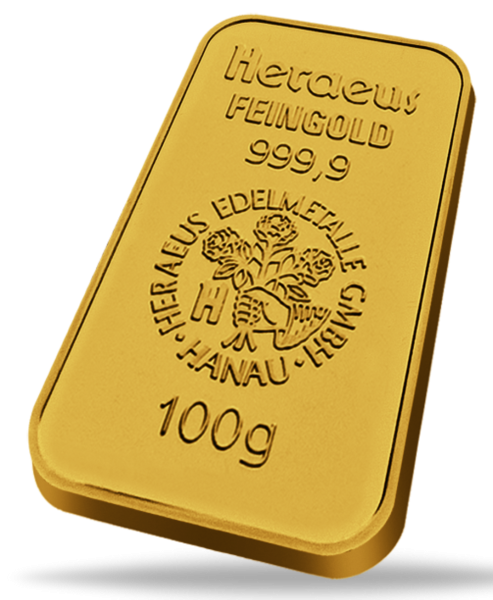 100 Gramm Goldbarren - Vorderseite