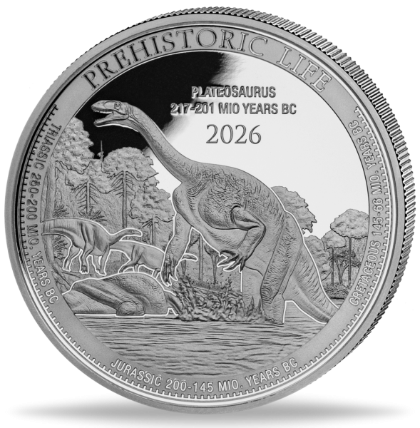 20 Francs 1 Unze Silber Plateosaurus - Münze Vorderseite