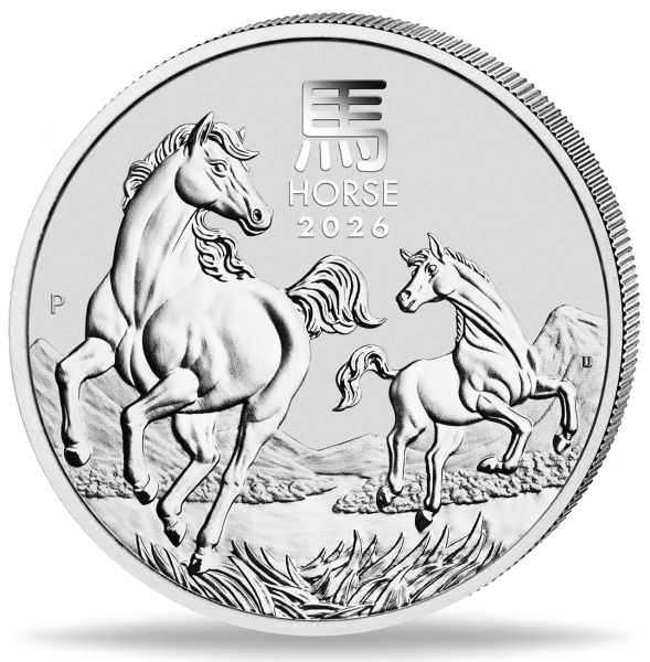 1 Dollar Jahr des Pferdes Lunar III. 1 Oz Silber 2026 - Münze Vorderseite