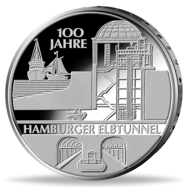 10 Euro Hamburger Elbtunnel - Münze Vorderseite