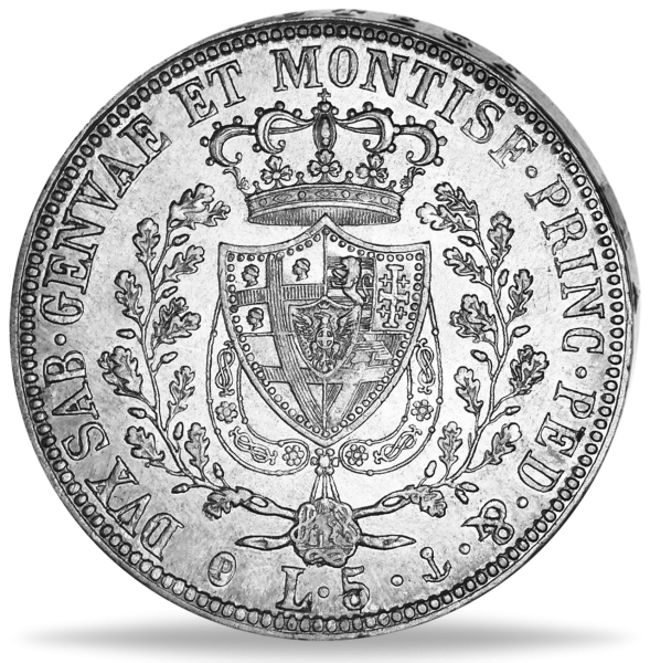 5 Lire König Carlo Felice Sardinien - Münze Rückseite