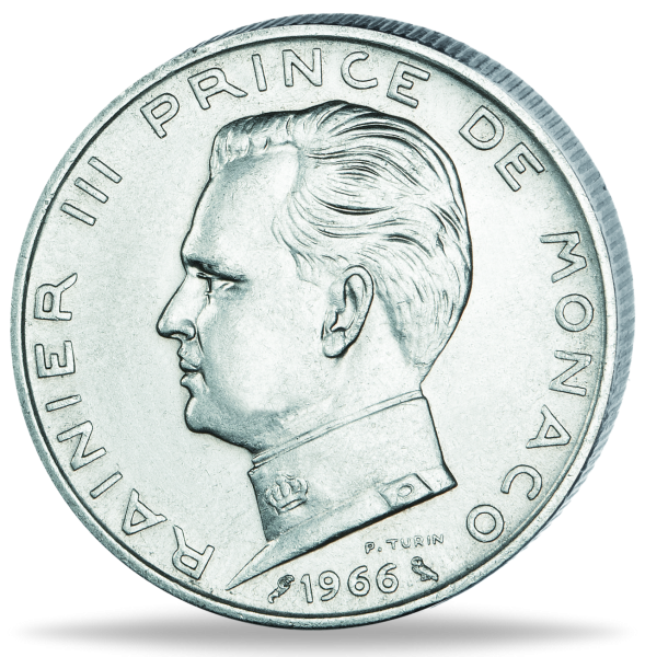 Fürstentum Monaco, 5 Francs 1966 Fürst Rainier III. - Silber - Münze Vorderseite