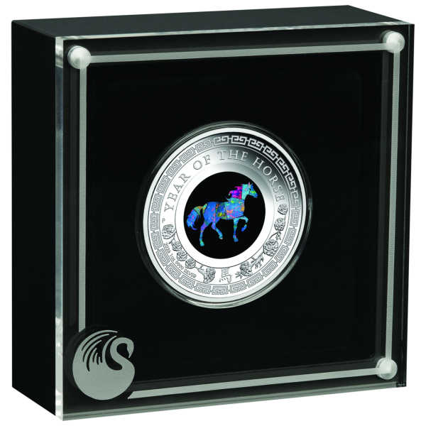 Australien, 1 Dollar 2026, Jahr des Pferdes, Opal - Münze in Rahmen