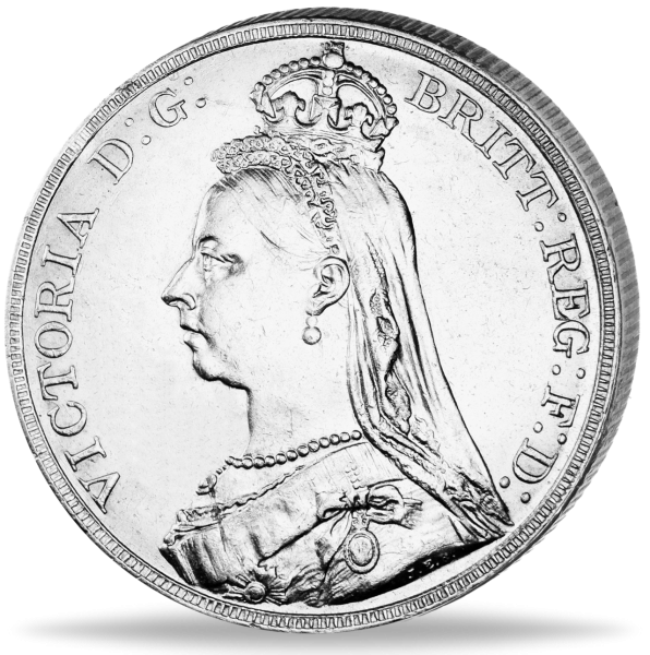 Großbritannien, 1 Crown 1887-1892, Königin Victoria mit Krone Münze Vorderseite