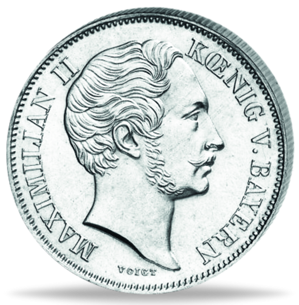 Königreich Bayern, 1/2 Gulden Maximilian II. -Vorderseite Silbermünze