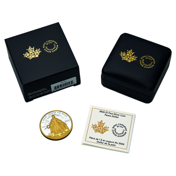 Kanada, 1 $ Peace Dollar 2026 - 1 Oz Ag mit Goldveredelung - Lieferumfang