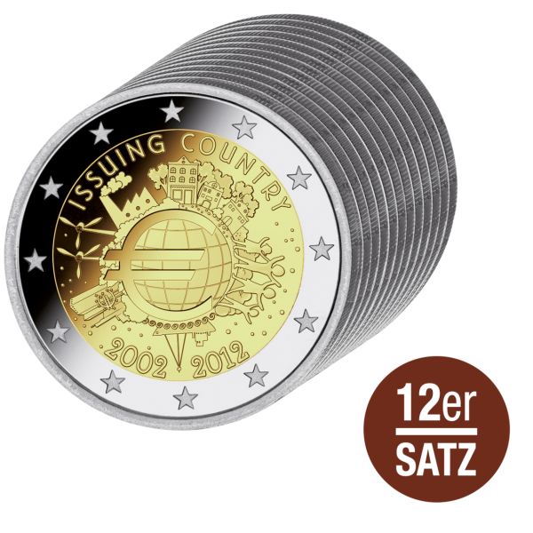 Europa, Komplettsatz mit 12x 2 Euro, Euro-Bargeld, 2012, bfr.