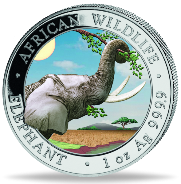 1 Unze African Wildlife Elephant Farbe - Vorderseite Münze