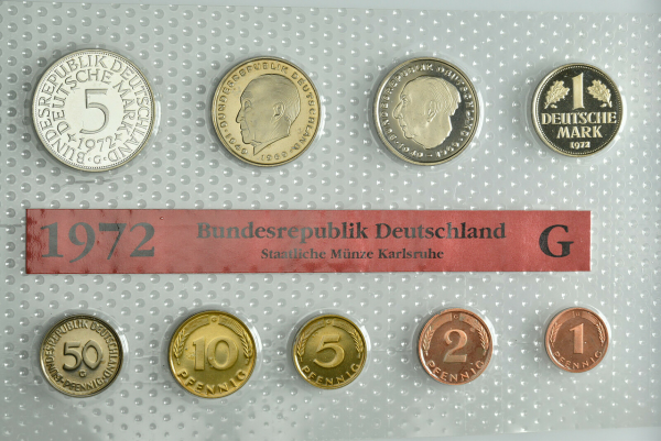 10,68 DM Kursmünzensatz 1 Pfennig bis 5 DM - BRD 1972 G - Polierte Platte