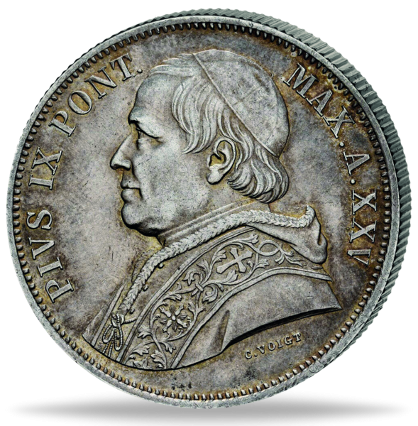 Vatikan 5 Lire „Papst Pius IX.“ 1870 - Münze Vorderseite