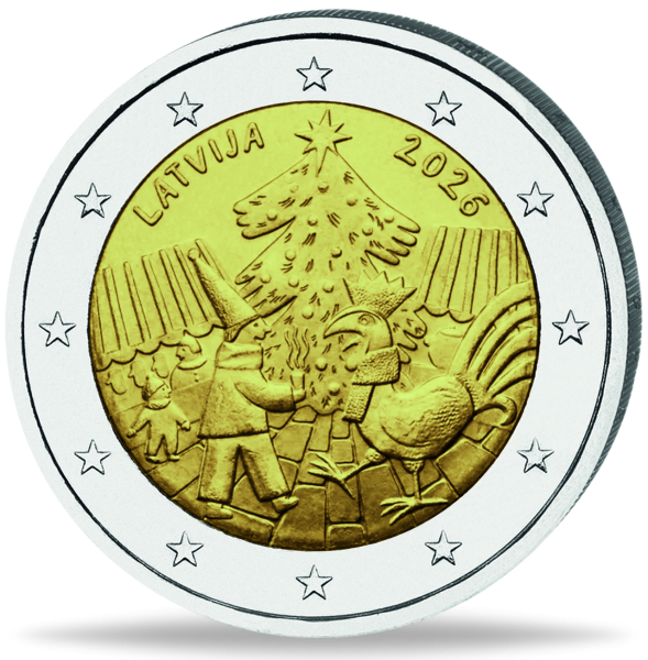 Lettland, 2 Euro Weihnachtsmarkt-Tradition, 2026, bfr. - Münze Vorderseite