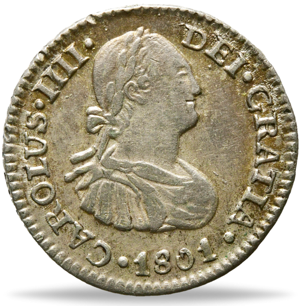 Mexiko, 1/2 Real 1801, König Karl IV. Münze Vorderseite