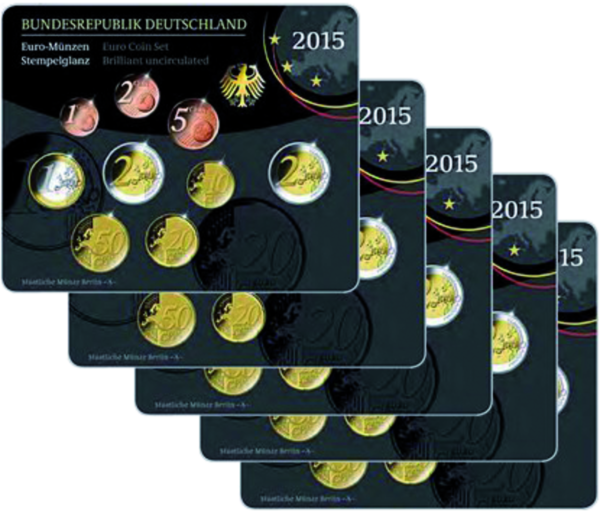 5x5,88 Euro Kursmünzensatz BRD, stempelglanz, 2015 - Komplettsatz