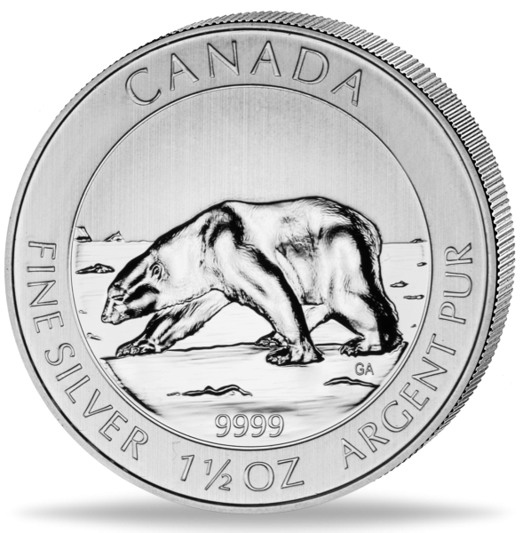 Kanada, 8 Dollar 2013 Polarbär, 1,5 Unzen Silber - Münze Vorderseite