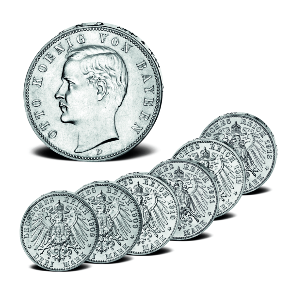 Bayern, 3-Mark-Jahrgangskollektion 1908 -1913 (J 47, 6 Mz.) - Satzbild