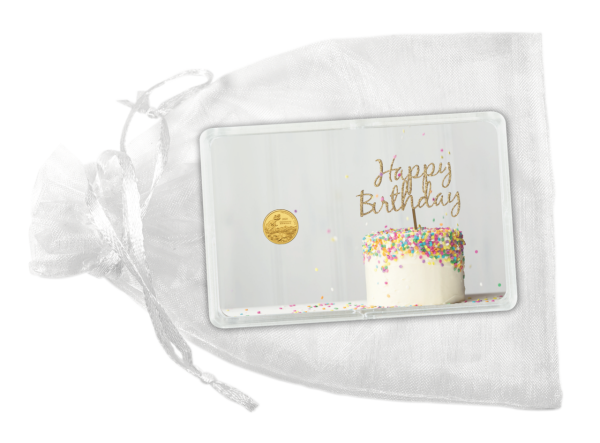 Happy Birthday Geschenkverpackung Minigold mit Muenze auf Beutel