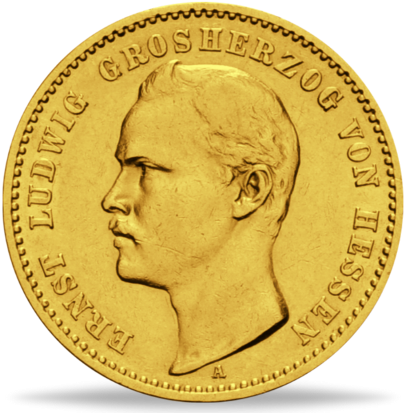 Hessen 10 Mark „Großherzog Ernst Ludwig“ 1893 - Gold - Münze Vorderseite