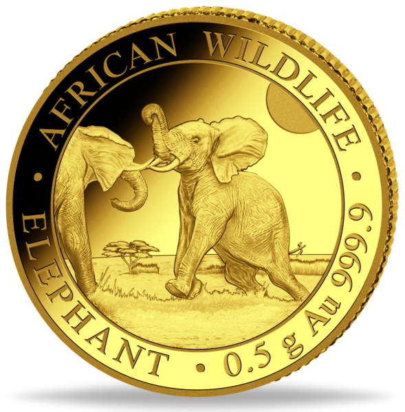 Somalia, 20 Shilling 2024, Elefant 0,5 g Gold PP - Münze Vorderseite
