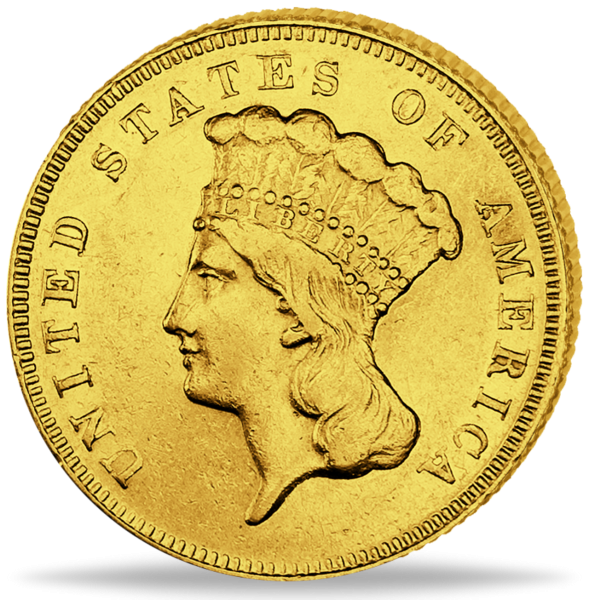 3 Dollar Indian Head - Vorderseite Münze