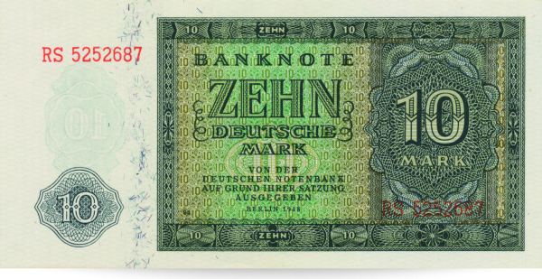 Banknote DDR 10 Mk 1948 - Münze Vorderseite