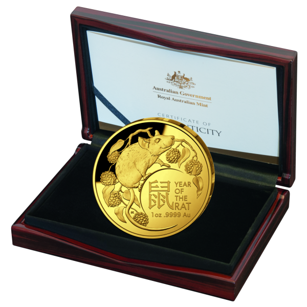 Australien 100 Dollar Jahr der Ratte (RAM) 1 Unze Gold PP - Münze in Etui