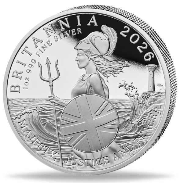 2 Pfd Britannia 1 oz Polierte Platte, Silber - 2026 - Münze Vorderseite