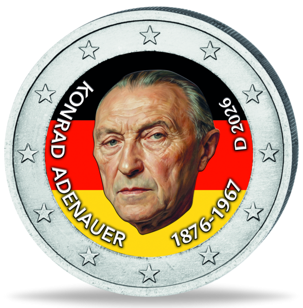 2 Euro 150. Geb. Konrad Adenauer, 2026, bfr., Farbappli. - Münze Vorderseite