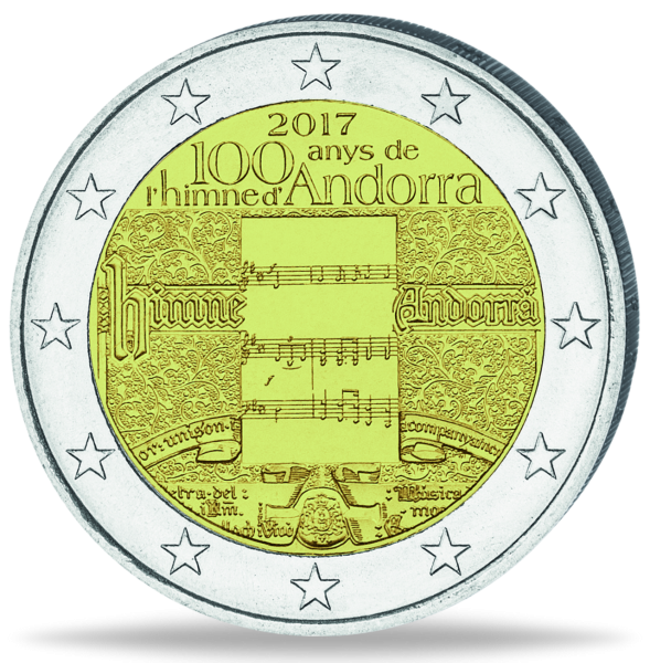 2 Euro 100 Jahre Hymne Andorras - Münze Vorderseite