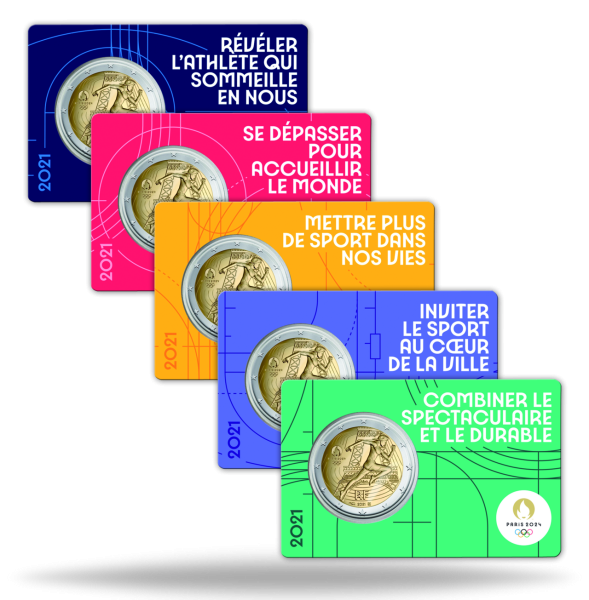 5 x 2 Euro Uebergabe Olympische Fahne Coincards - Satzbild
