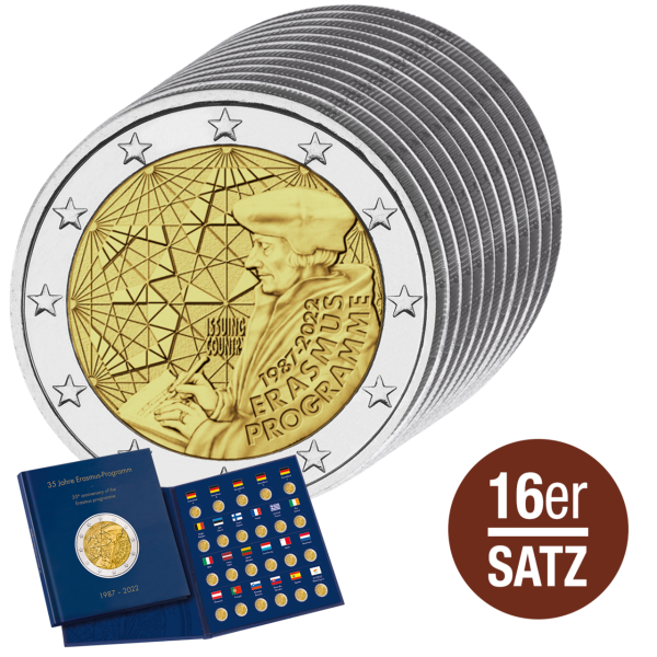 Komplettsatz 2 Euro „Erasmus“, 16 Münzen, 2022, bfr. - Satzbild