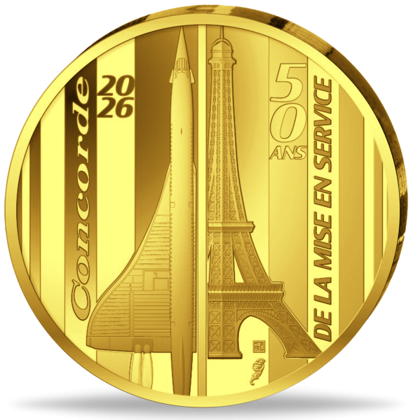 50 Euro 50 Jahre Concorde, 2026, 1/4 oz Gold, PP, Etui - Münze Vorderseite