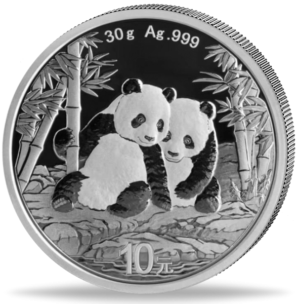 10 Yuan Panda 30 Gramm Silber - Münze Vorderseite