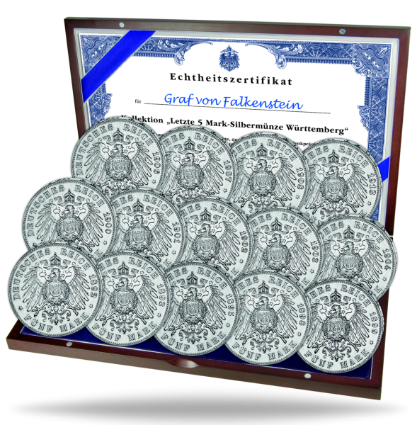 Kollektion 5 Mark Württemberg (Jaeger 176), 14 Münzen - Satzbild