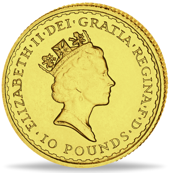 10 Pfund Britannia 1/10 Unze Gold Jahrgang unserer Wahl - Münze Rückseite
