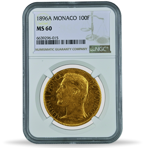 Monaco, 100 Francs 1896, Fürst Albert I., NGC MS-60 - Münze Slab Vorderseite