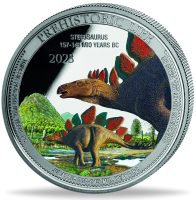 Kongo, 20 Francs 2023 Stegosaurus, Prehistoric Life - Silber mit Farbapplikation