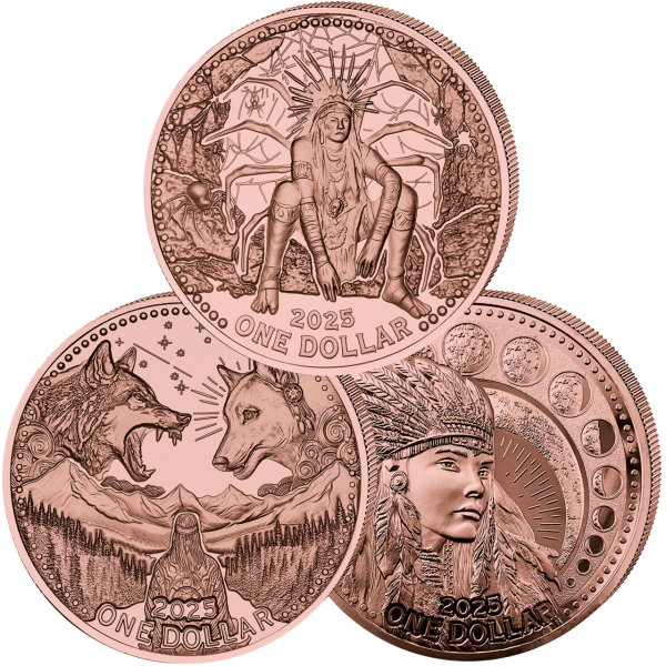 USA, 3 x 1 Dollar 2025, „Freedom of Life“-Serie, 3 x 5 Unzen Kupfer - Polierte P