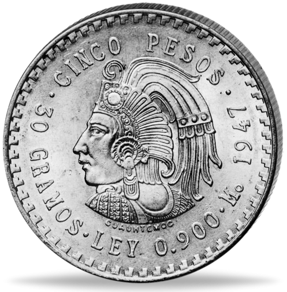Mexiko, 5 Pesos 1947-1948 Cuauthemoc - Silber - Münze Rückseite