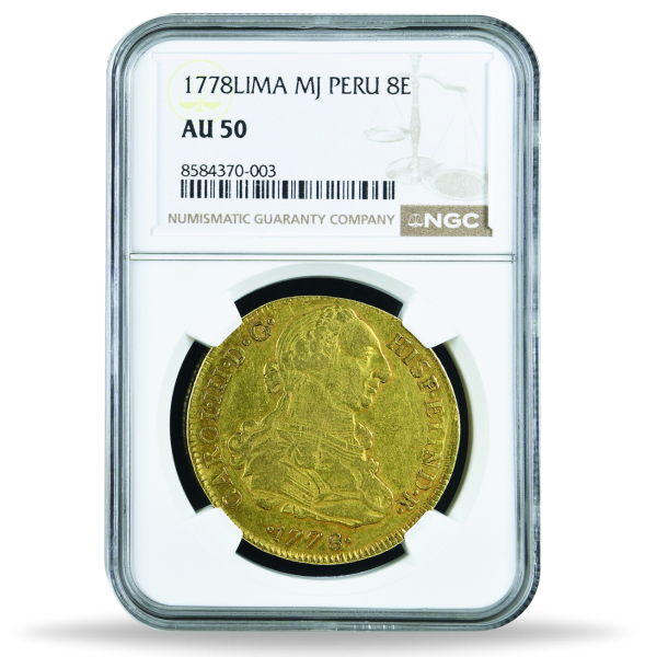 Peru, 8 Escudos 1778, König Karl III., NGC AU-50 - Slab Vorderseite
