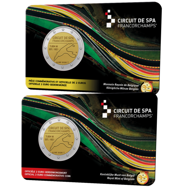 Belgien, 2x 2 Euro Spa-Francorchamps Rennstrecke, 2025, bfr. fläm. + wall. Coinc