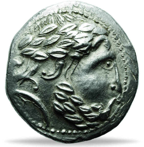 Ostenkelten, Tetradrachme, Audoleon Vogelreiter-Typ Münze Vorderseite